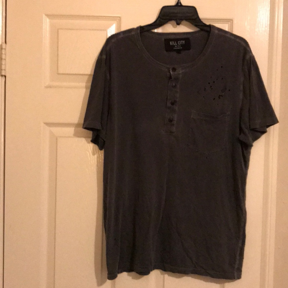 Distressed Grey kill city button up tee